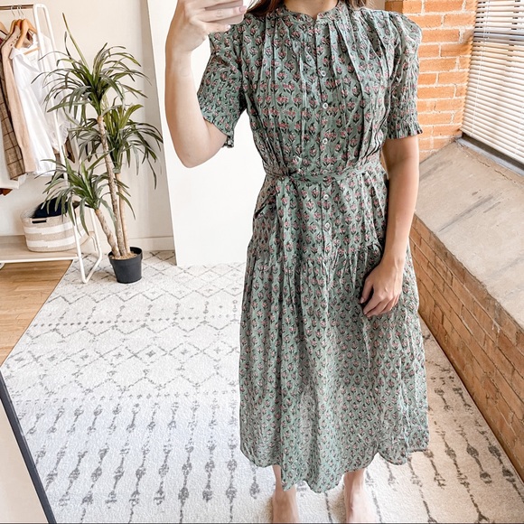 Daughters of India Prairie Floral Midi Dress Sage Green - Picture 3 of 12